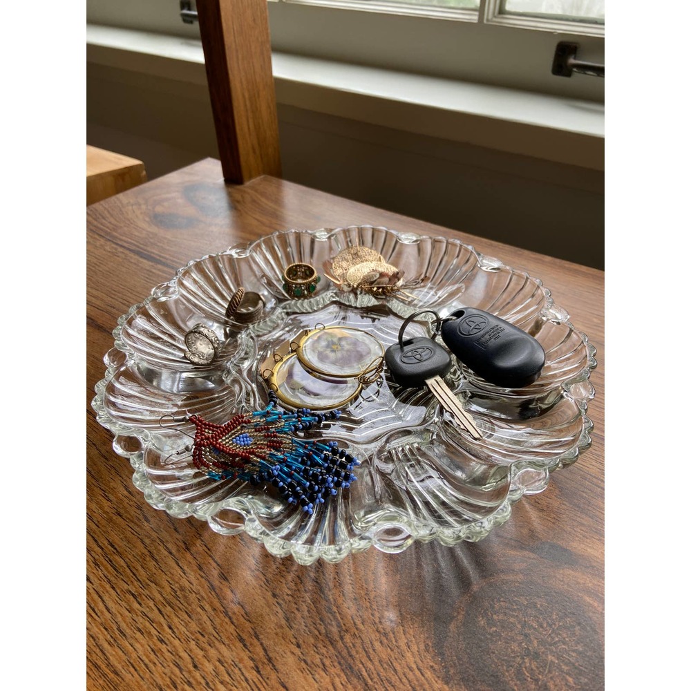 Vintage Scalloped Oyster Glass Round Platter Plate